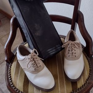 Women's FootJoy GreenJoy White/Tan Golf Shoes sz 7.5 48746 Soft Spike With Bag